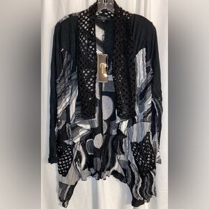 Cativa Kenzie Black Open Front Asymmetrical Hem Mixed Texture Cardigan Sz M NWT